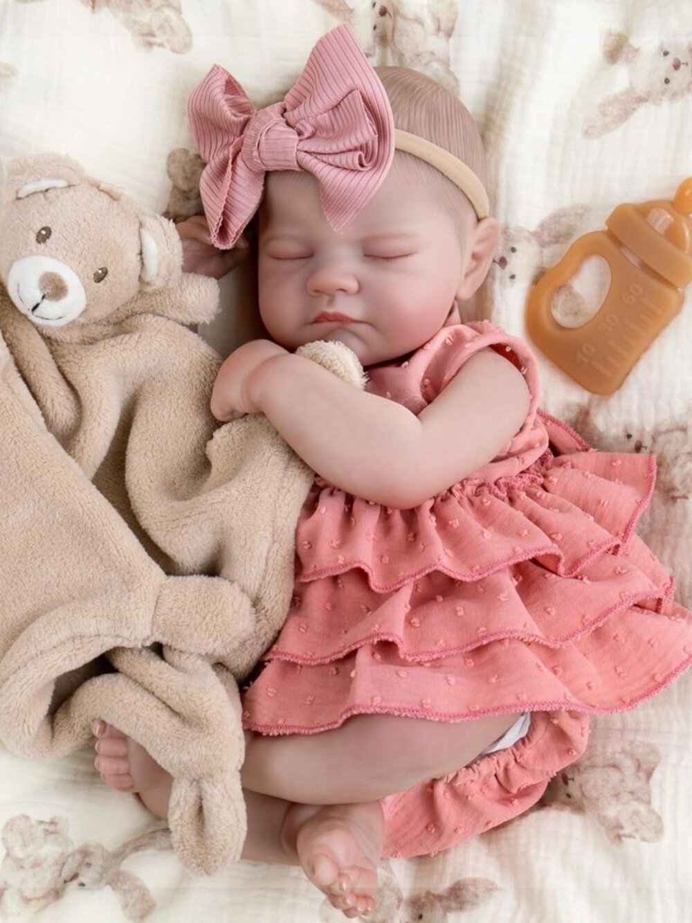 Realistic 20-Inch Reborn Baby Doll - Sleeping Baby Girl in Cute Mauve Dress